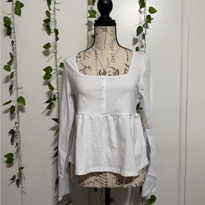 Women’s White Square-Neck Peplum Henley Blouse